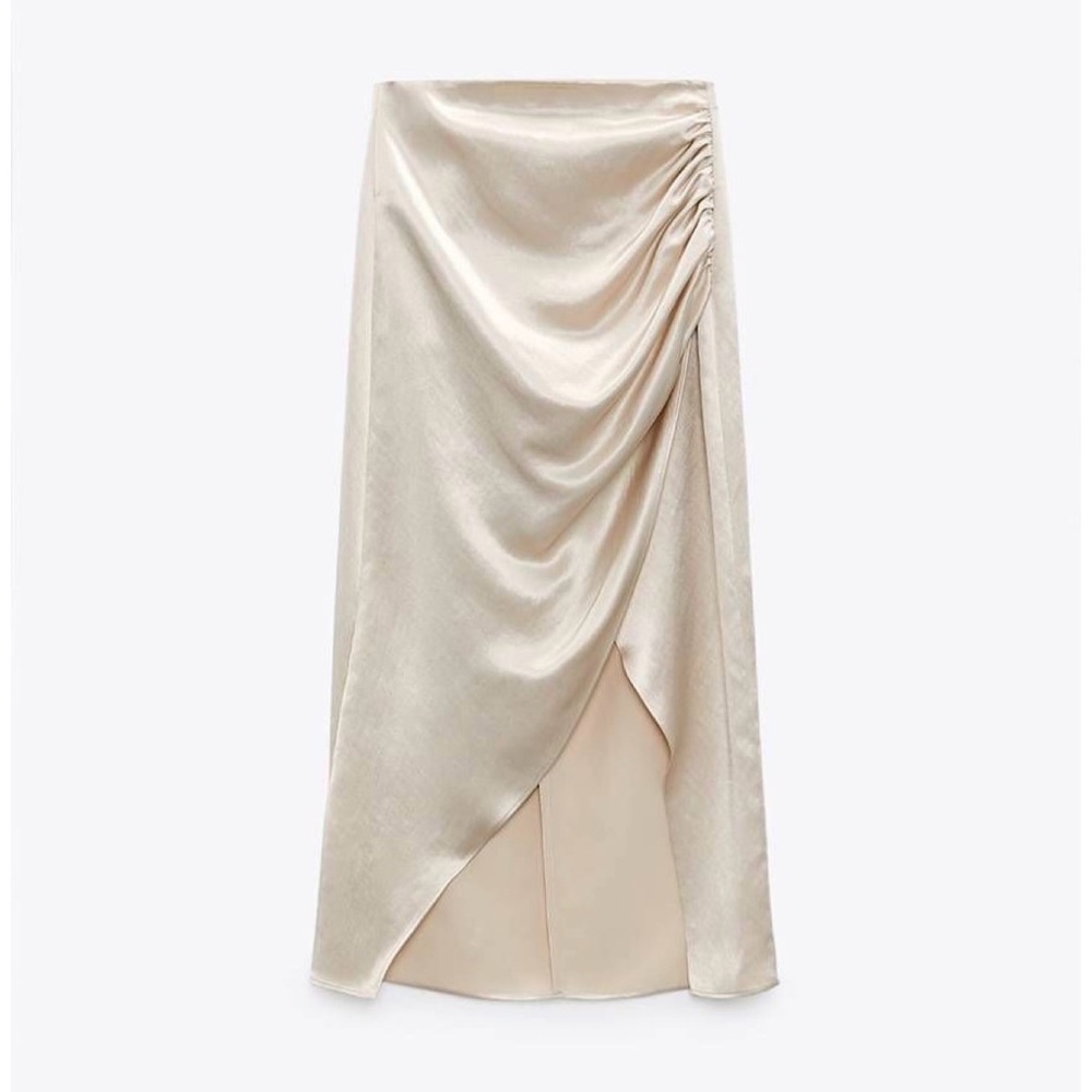 Zara Satin Effect Ruched Skirt (NWT)